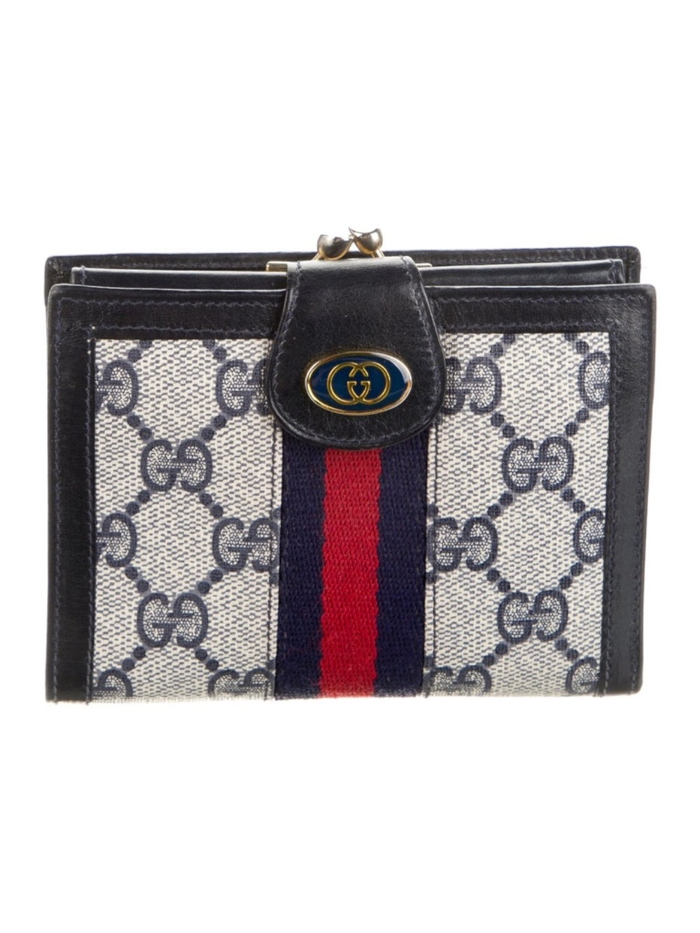 Gucci Blue Monogram Canvas Wallet with Red Navy Web kiss-lock